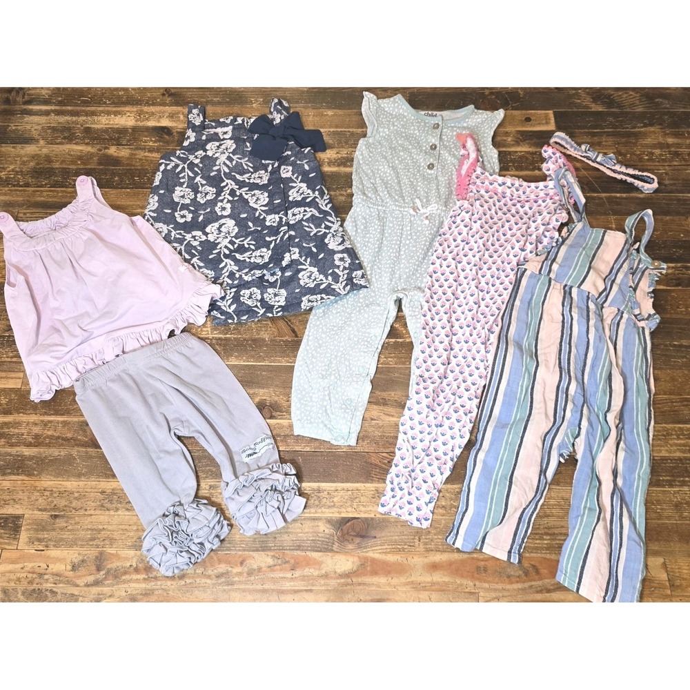 Baby Girl Size 18 Mo Lot Of 7 Pieces Dress Rompers Longall Jumpers Comfy Bundle